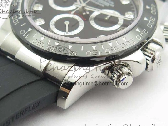 MiroTime 0316 SmartChoice Daytona 116519LN JH Best Edition Black Dial Crystal Markers On Rubber Strap A4130 (Free XS Rubber Strap) 3558